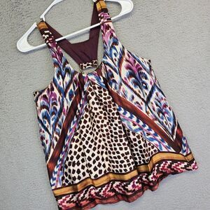 Jaloux Tank Top Womens L Satin Patchwork‎ Flowy Relaxed Fit D Ring Racerback Y2K